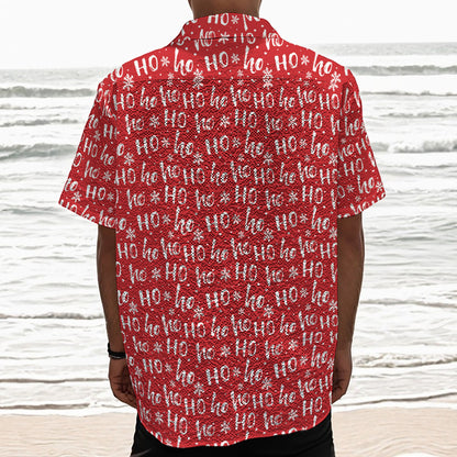 Christmas Santa Laugh Pattern Print Textured Short Sleeve Shirt