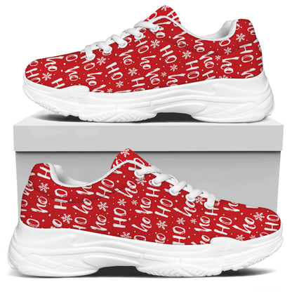 Christmas Santa Laugh Pattern Print White Chunky Shoes
