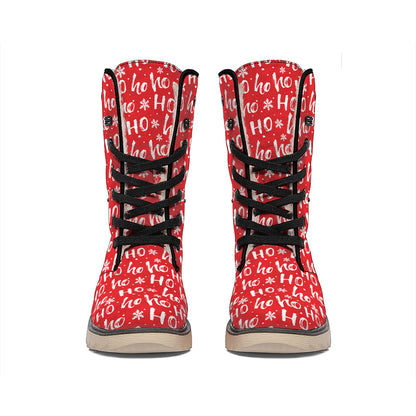 Christmas Santa Laugh Pattern Print Winter Boots