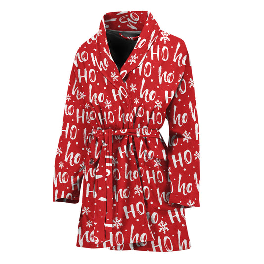 Christmas Santa Laugh Pattern Print Women's Bathrobe