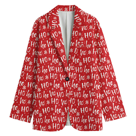 Christmas Santa Laugh Pattern Print Women's Blazer