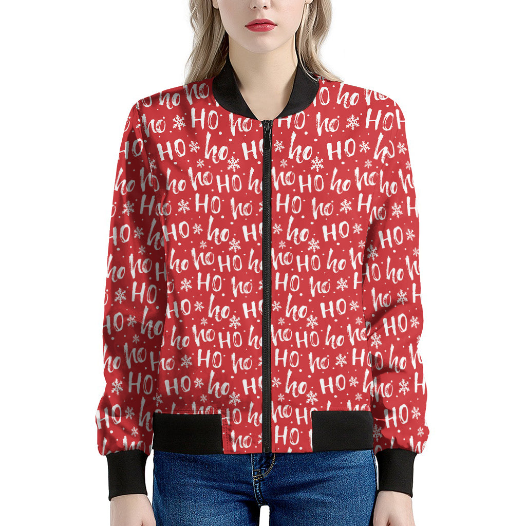 Christmas Santa Laugh Pattern Print Women's Bomber Jacket