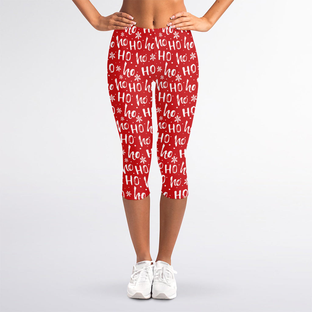 Christmas Santa Laugh Pattern Print Women's Capri Leggings