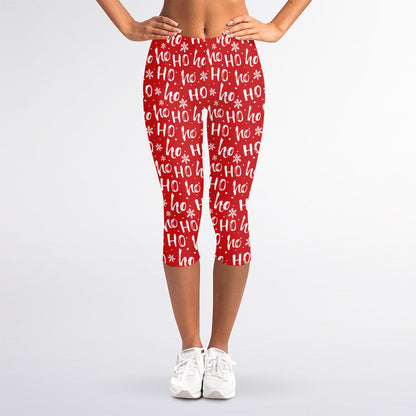 Christmas Santa Laugh Pattern Print Women's Capri Leggings
