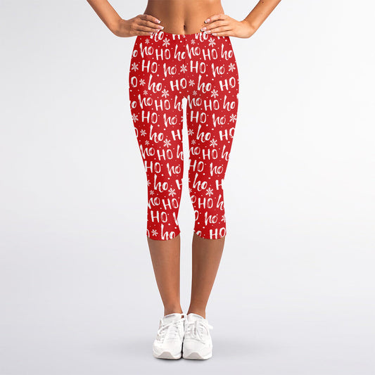 Christmas Santa Laugh Pattern Print Women's Capri Leggings