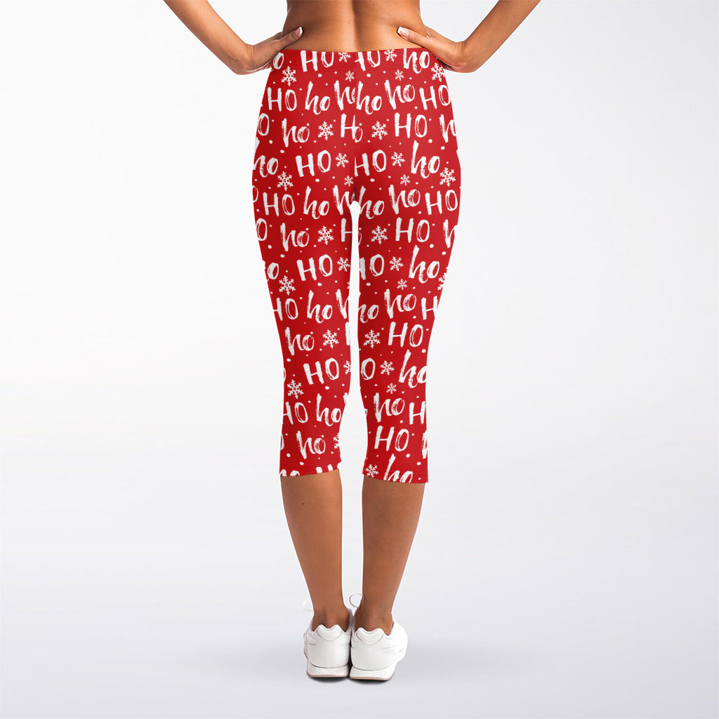 Christmas Santa Laugh Pattern Print Women's Capri Leggings