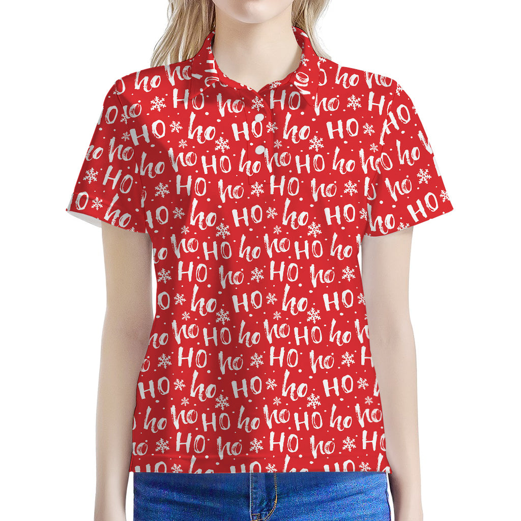 Christmas Santa Laugh Pattern Print Women's Polo Shirt
