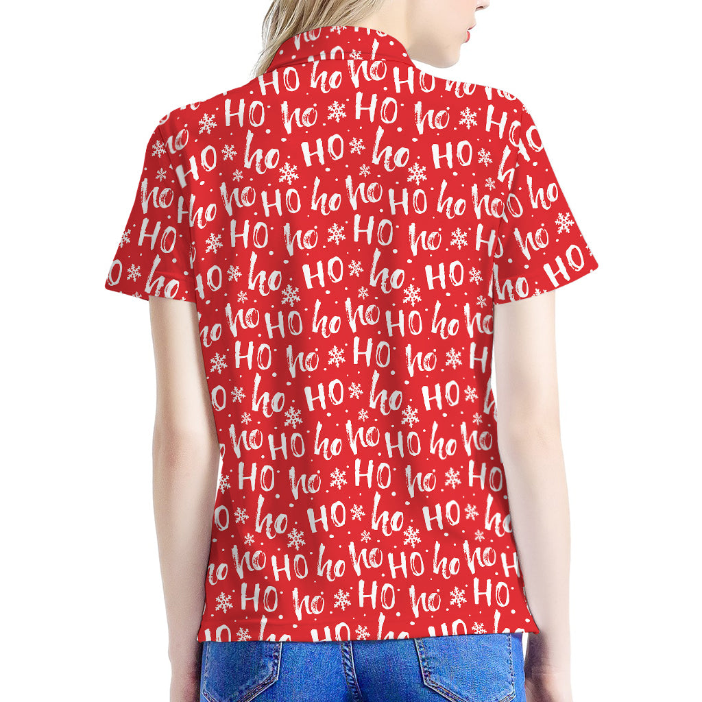 Christmas Santa Laugh Pattern Print Women's Polo Shirt