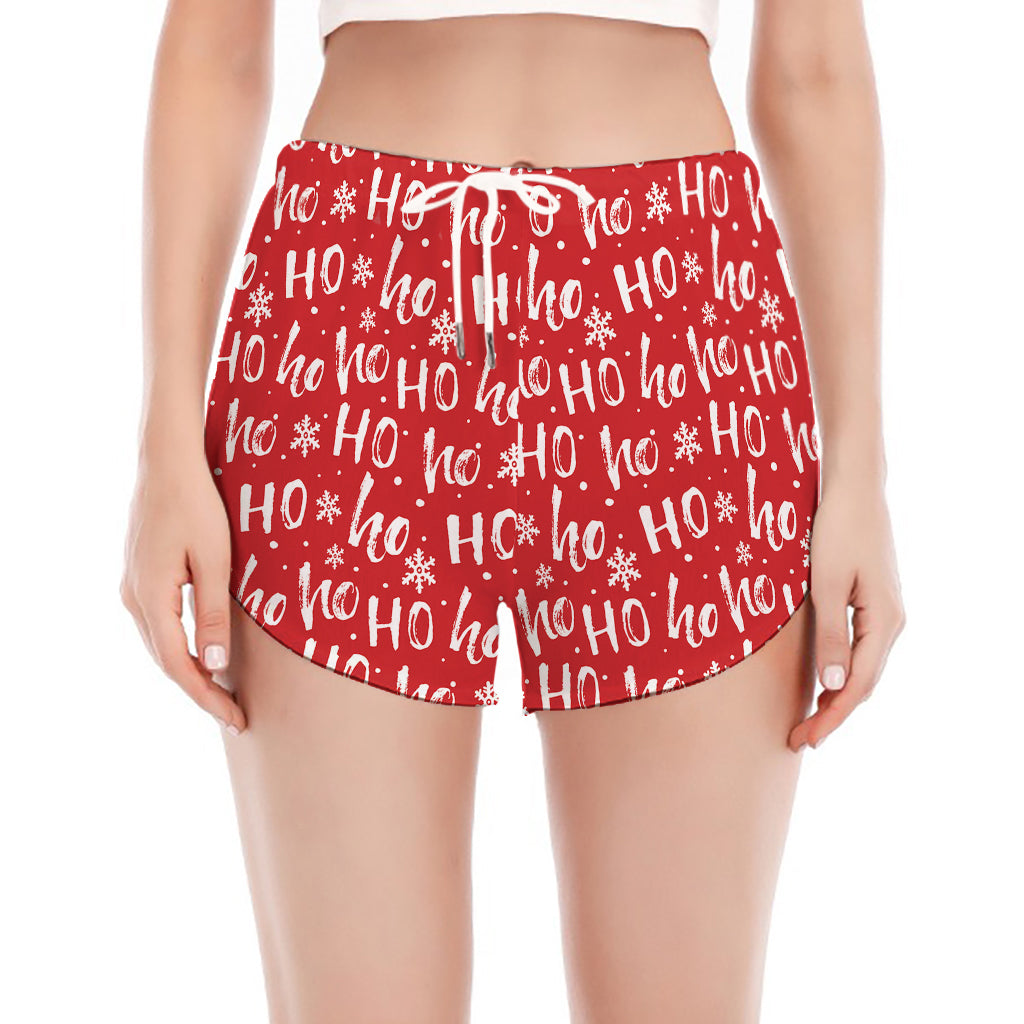 Christmas Santa Laugh Pattern Print Women's Split Running Shorts