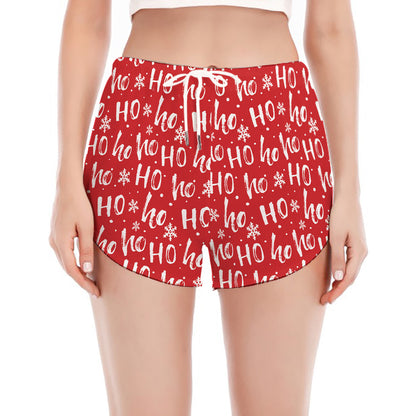 Christmas Santa Laugh Pattern Print Women's Split Running Shorts
