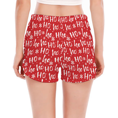 Christmas Santa Laugh Pattern Print Women's Split Running Shorts