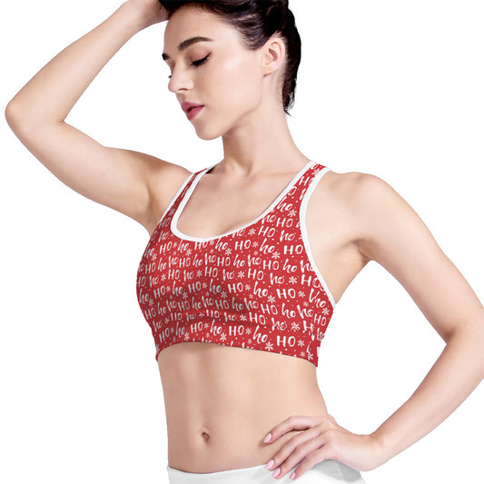 Christmas Santa Laugh Pattern Print Women's Sports Bra