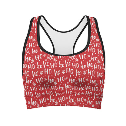 Christmas Santa Laugh Pattern Print Women's Sports Bra