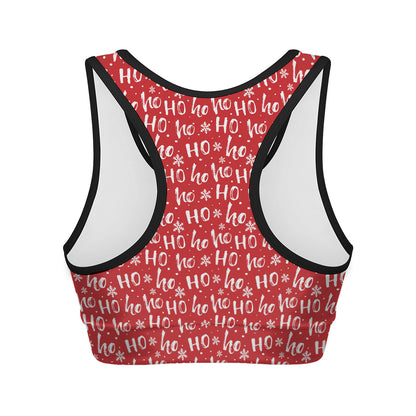 Christmas Santa Laugh Pattern Print Women's Sports Bra