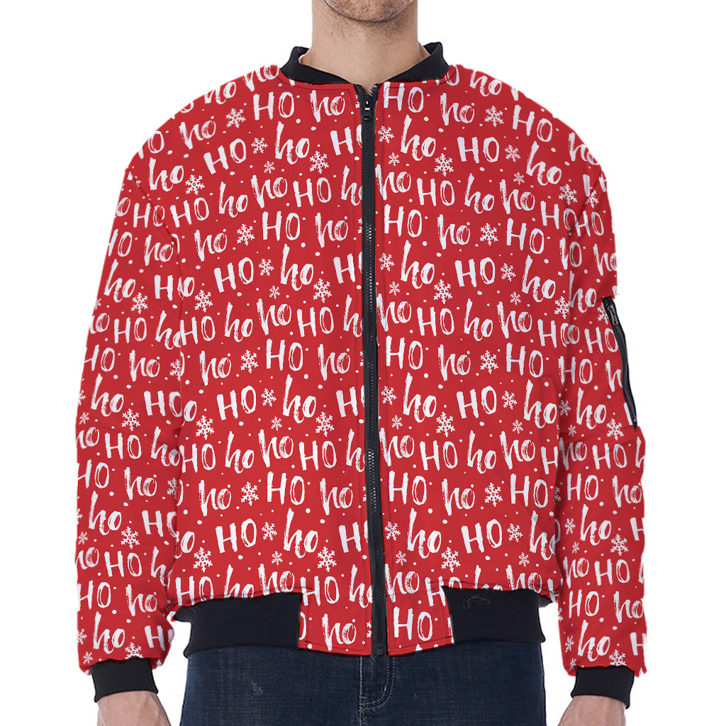 Christmas Santa Laugh Pattern Print Zip Sleeve Bomber Jacket