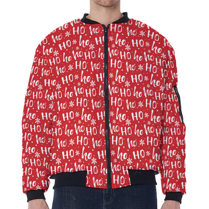 Christmas Santa Laugh Pattern Print Zip Sleeve Bomber Jacket