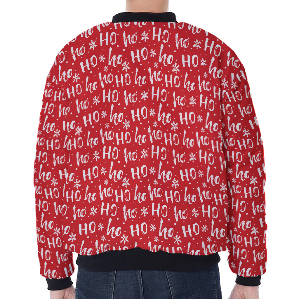 Christmas Santa Laugh Pattern Print Zip Sleeve Bomber Jacket