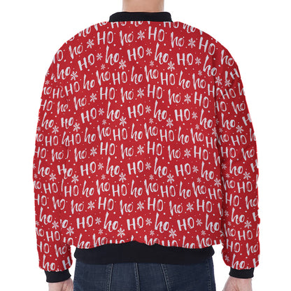 Christmas Santa Laugh Pattern Print Zip Sleeve Bomber Jacket