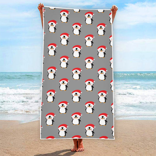 Christmas Santa Penguin Pattern Print Beach Towel