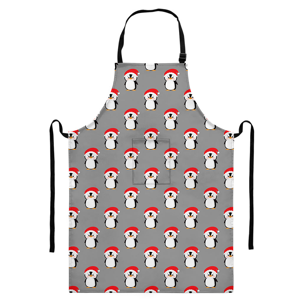 Christmas Santa Penguin Pattern Print Bib Apron With Pocket