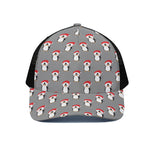 Christmas Santa Penguin Pattern Print Black Mesh Trucker Cap
