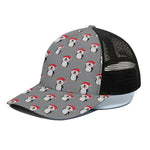Christmas Santa Penguin Pattern Print Black Mesh Trucker Cap
