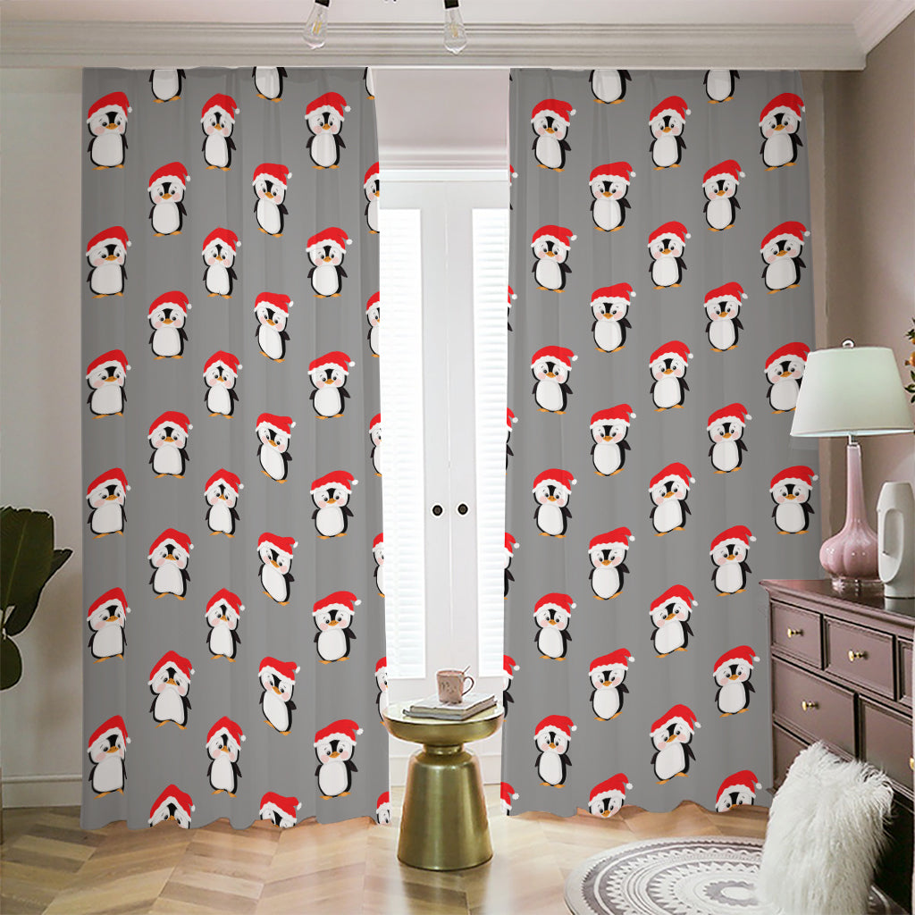 Christmas Santa Penguin Pattern Print Blackout Pencil Pleat Curtains