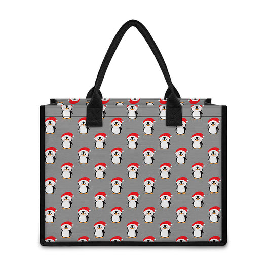 Christmas Santa Penguin Pattern Print Canvas Tote Bag