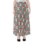 Christmas Santa Penguin Pattern Print Chiffon Maxi Skirt