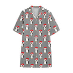 Christmas Santa Penguin Pattern Print Cotton Hawaiian Shirt