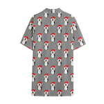Christmas Santa Penguin Pattern Print Cotton Hawaiian Shirt