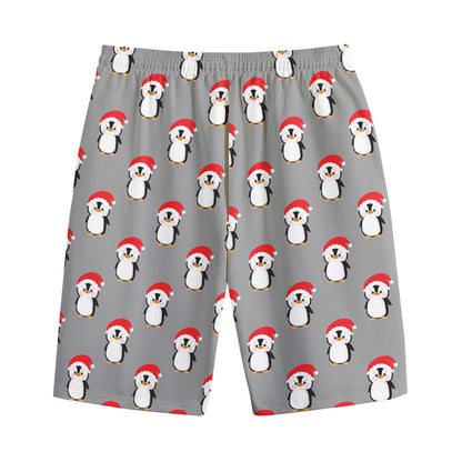 Christmas Santa Penguin Pattern Print Cotton Shorts
