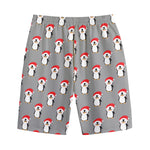 Christmas Santa Penguin Pattern Print Cotton Shorts