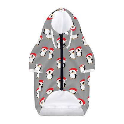 Christmas Santa Penguin Pattern Print Dog Zip Up Hoodie