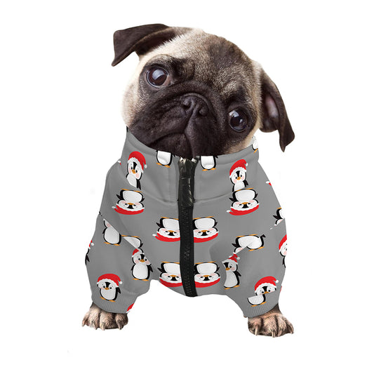 Christmas Santa Penguin Pattern Print Dog Zip Up Jacket