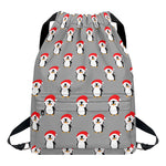 Christmas Santa Penguin Pattern Print Drawstring Backpack