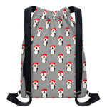 Christmas Santa Penguin Pattern Print Drawstring Backpack
