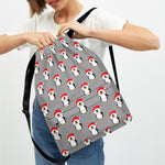 Christmas Santa Penguin Pattern Print Drawstring Backpack