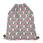 Christmas Santa Penguin Pattern Print Drawstring Bag