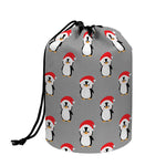 Christmas Santa Penguin Pattern Print Drawstring Makeup Bag