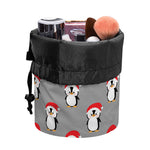 Christmas Santa Penguin Pattern Print Drawstring Makeup Bag