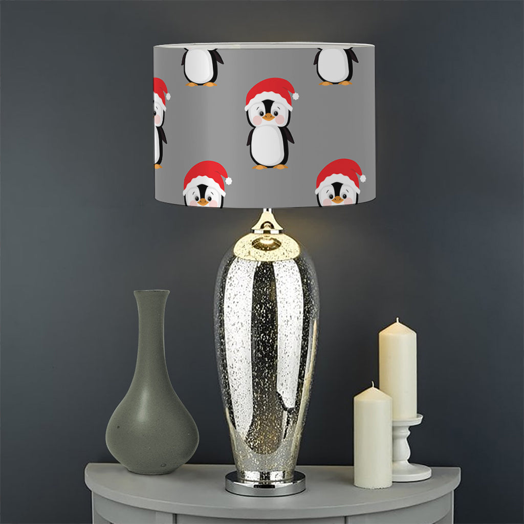 Christmas Santa Penguin Pattern Print Drum Lamp Shade