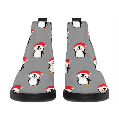 Christmas Santa Penguin Pattern Print Flat Ankle Boots