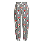 Christmas Santa Penguin Pattern Print Fleece Lined Knit Pants