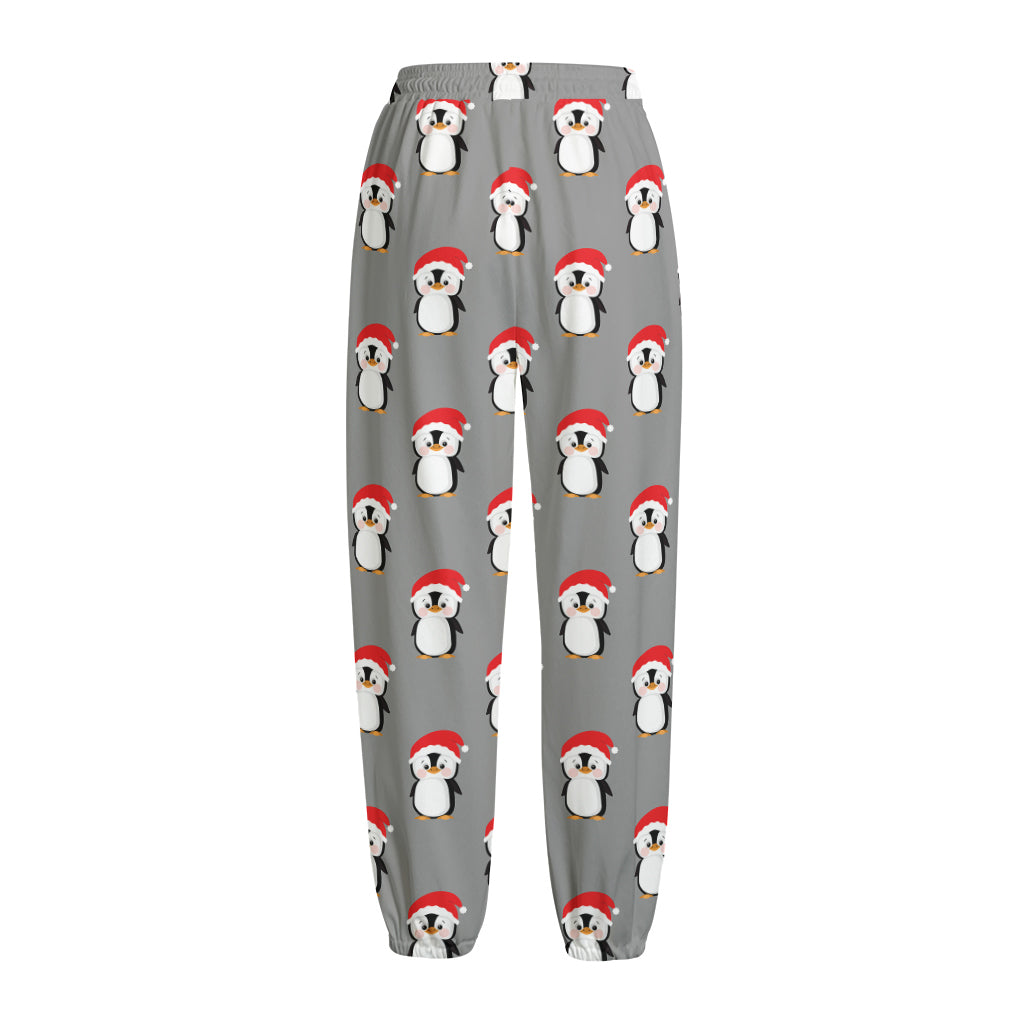 Christmas Santa Penguin Pattern Print Fleece Lined Knit Pants