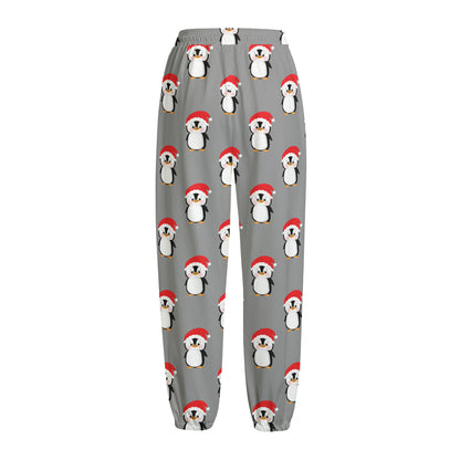 Christmas Santa Penguin Pattern Print Fleece Lined Knit Pants