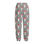 Christmas Santa Penguin Pattern Print Fleece Lined Knit Pants