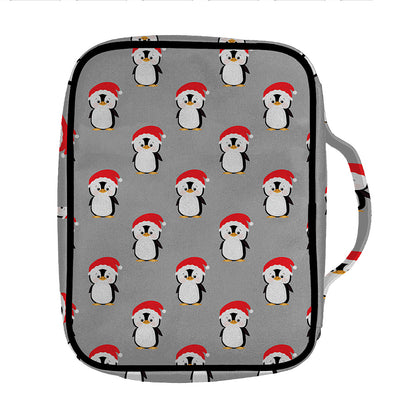 Christmas Santa Penguin Pattern Print Front Pocket Bible Bag