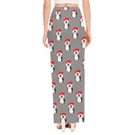 Christmas Santa Penguin Pattern Print High Slit Maxi Skirt