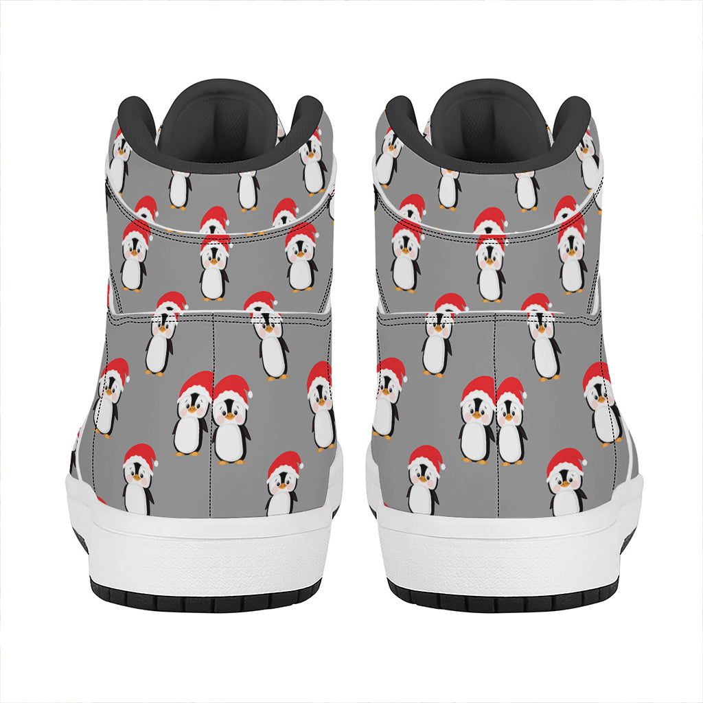 Christmas Santa Penguin Pattern Print High Top Leather Sneakers
